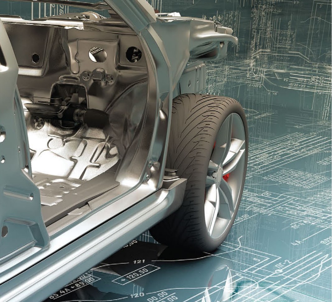 Carrocería de automóvil sobre el modelo CAD, lista para inspección