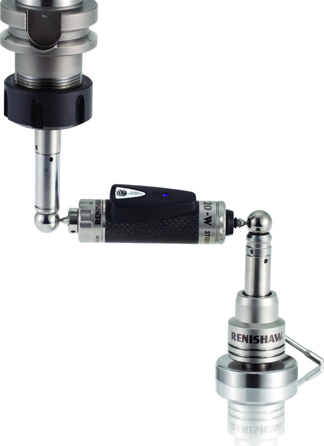 Ballbar Renishaw QC20-W montado entre el husillo y la mesa de una máquina